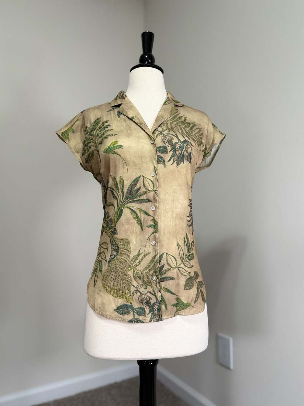 Philosophy Tropical Resortcore Bird Botanical Print Button Front Blouse XS